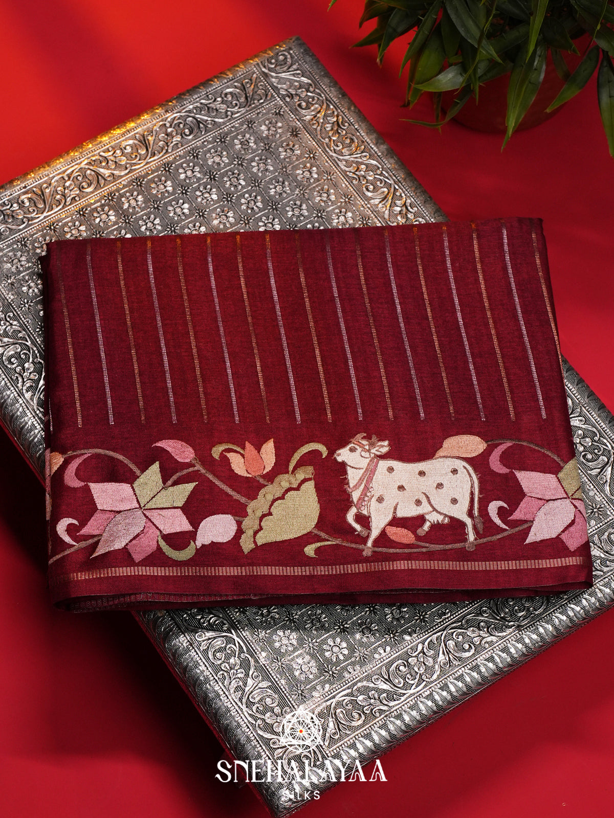 Maroon Tussar Saree