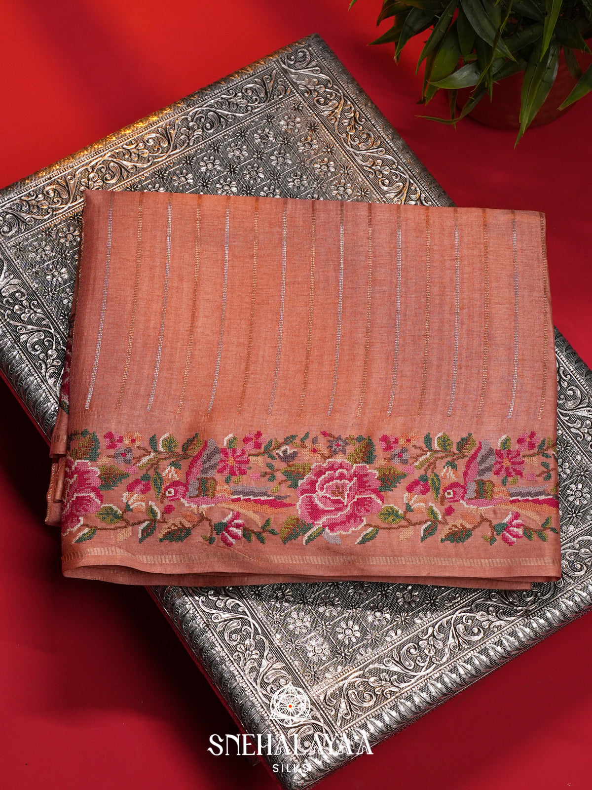 Peach Tussar Saree