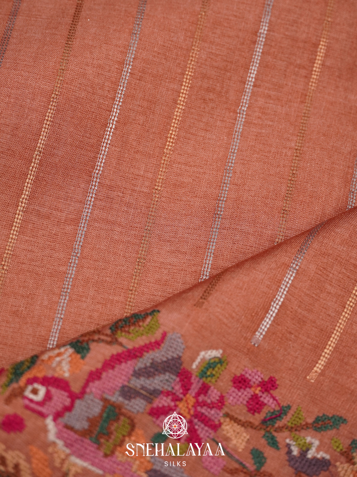 Peach Tussar Saree