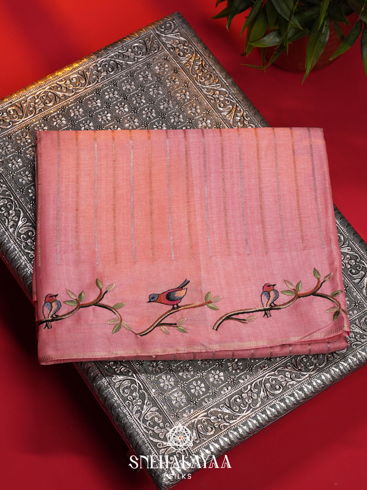 Peach Tussar Saree