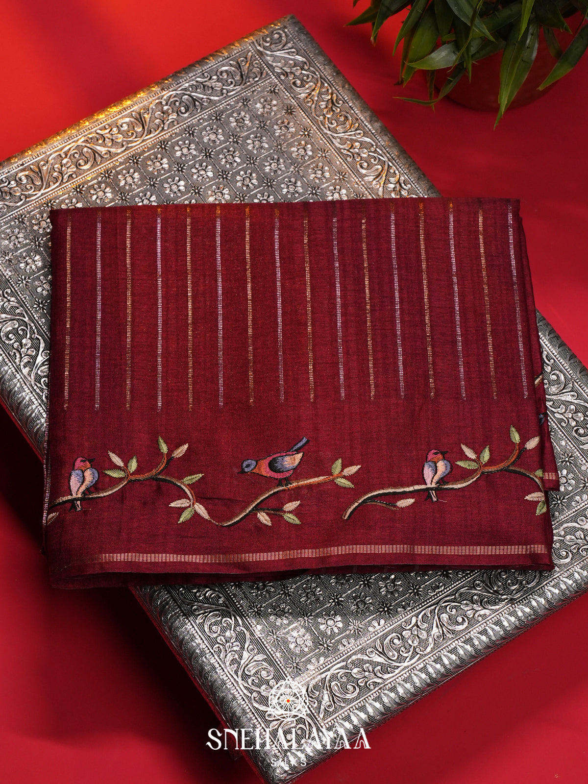 Maroon Tussar Saree