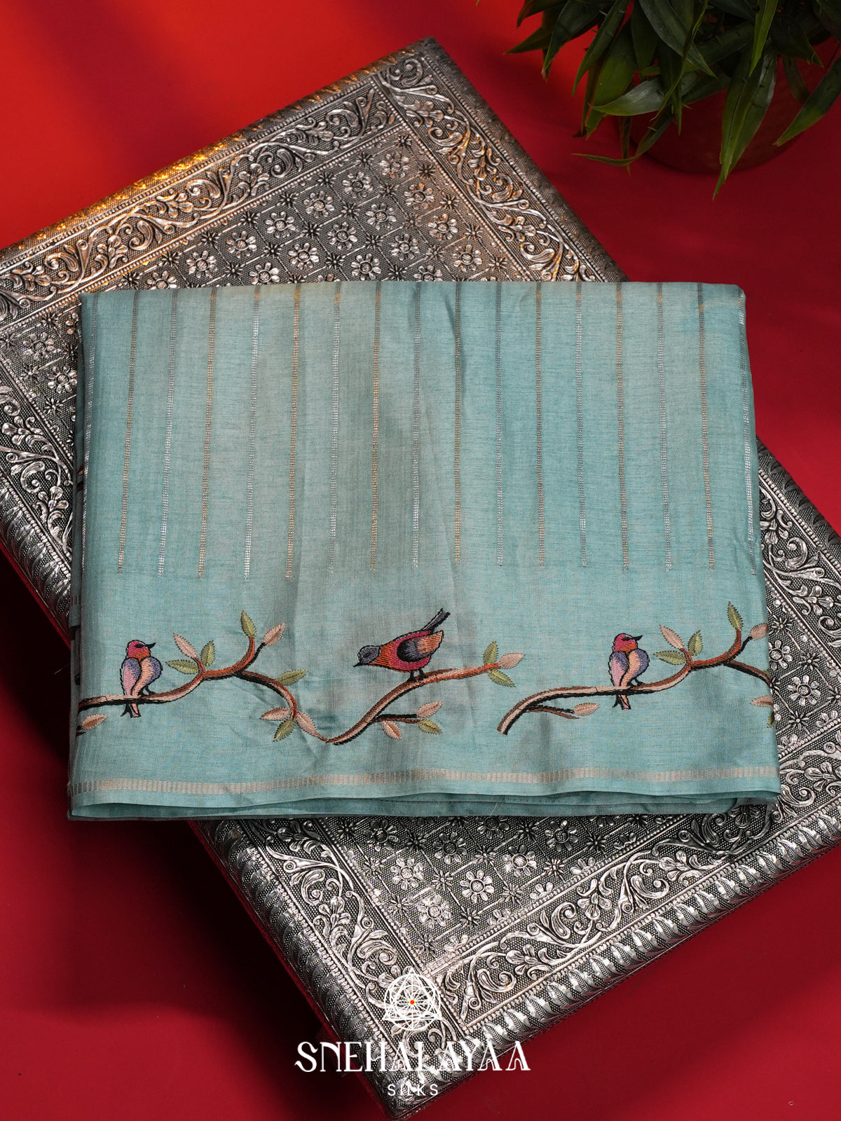 Mint Blue Tussar Saree