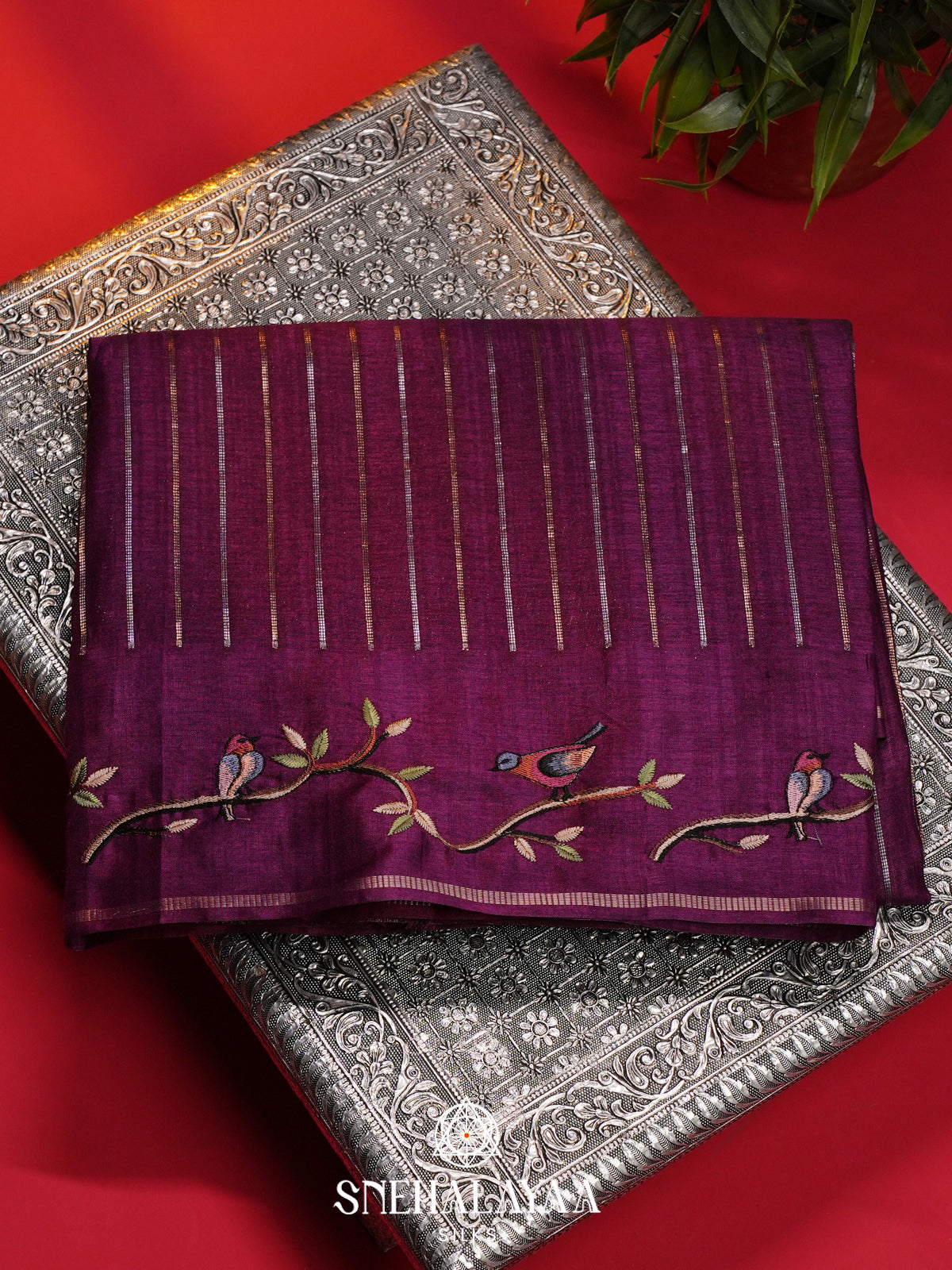 Magenta Tussar Saree
