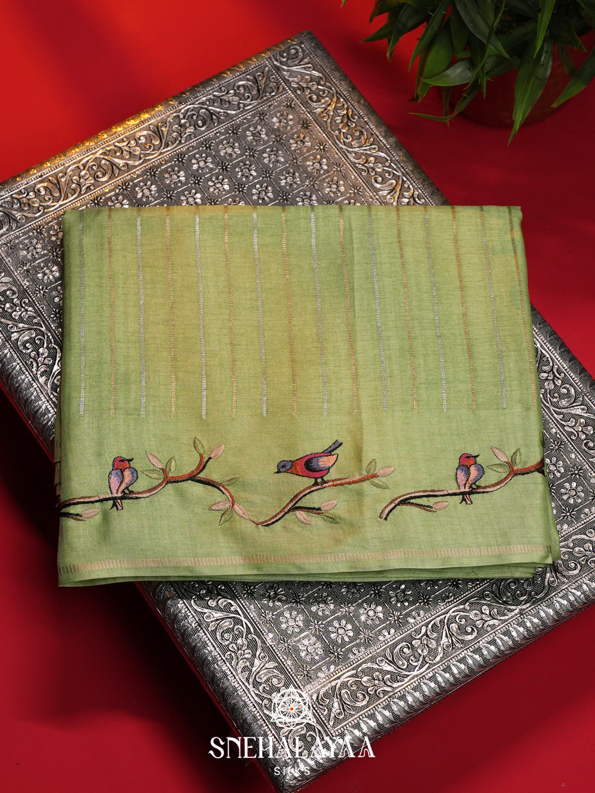 Pista Green Tussar Saree