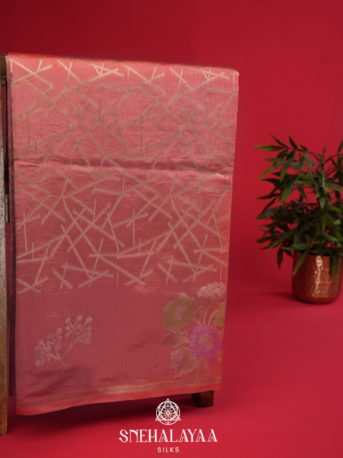 Peach Banaras Silk Saree