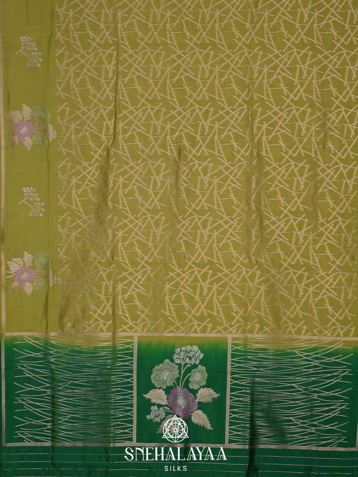 Lime Green Banaras Silk Saree