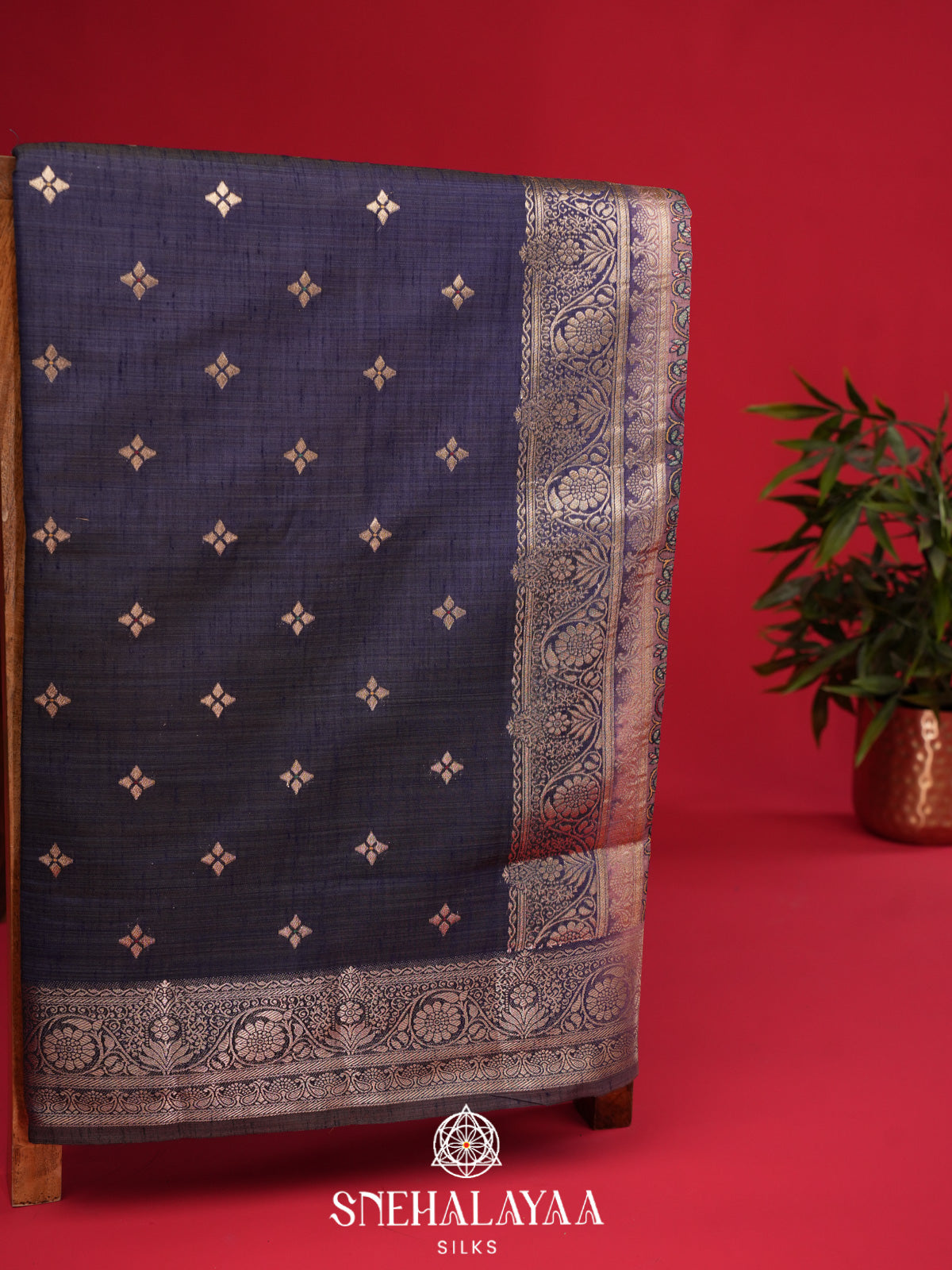 Navy Blue Banaras Silk Saree