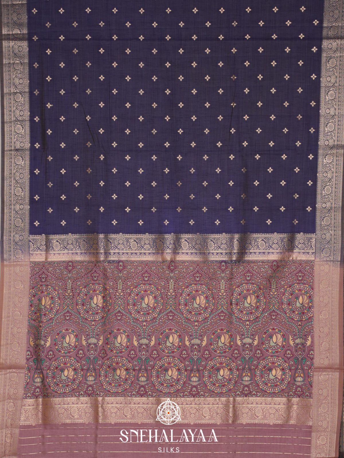 Navy Blue Banaras Silk Saree