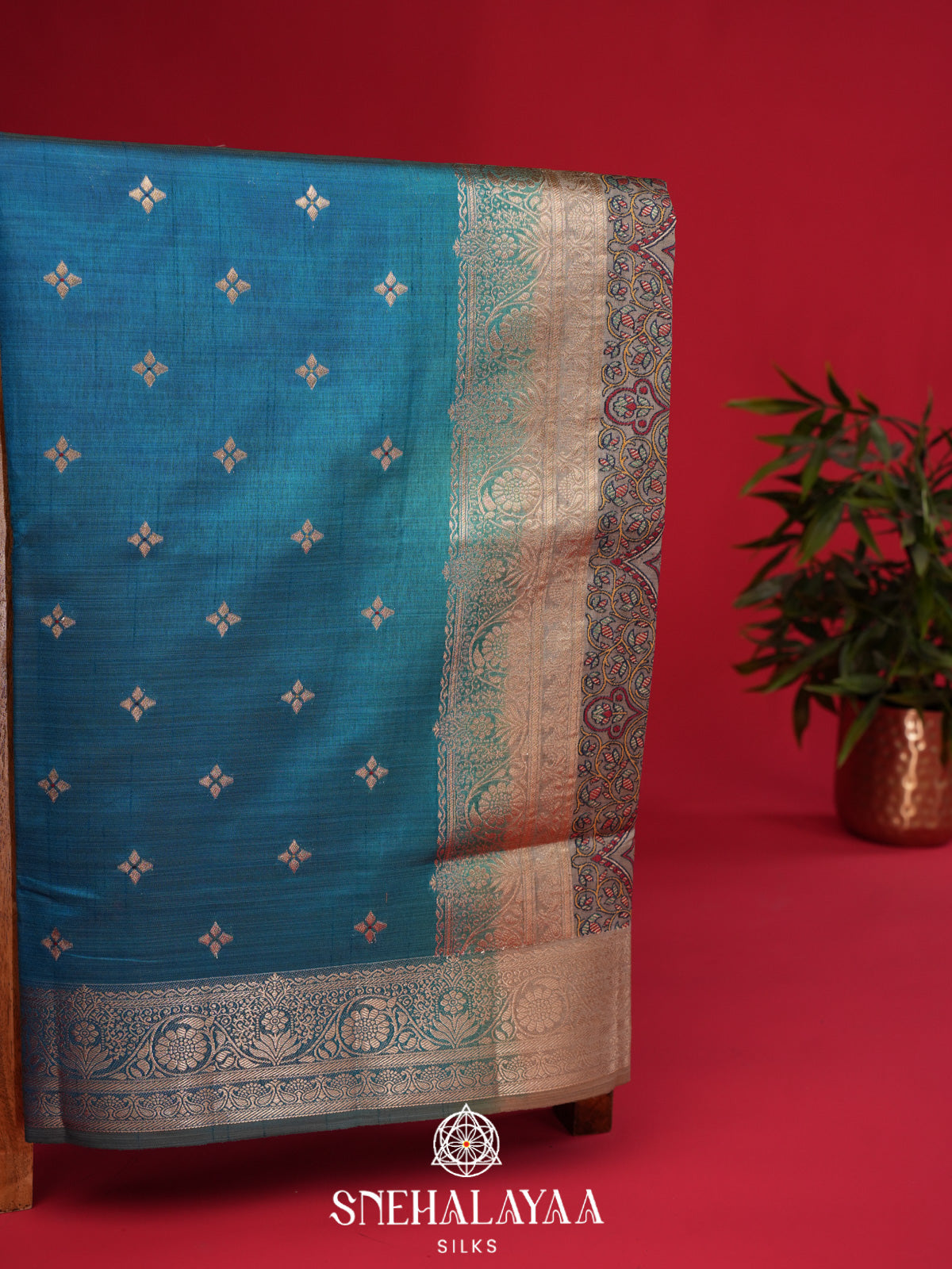 Teal Blue Banaras Silk Saree