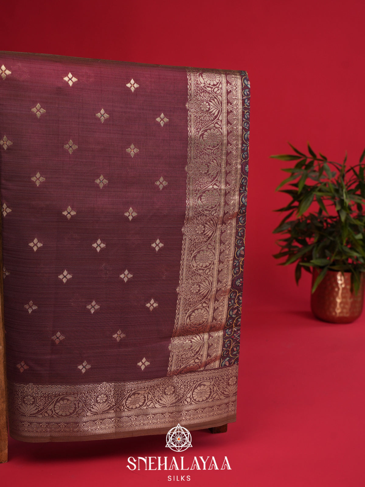 Burgundy Banaras Silk Saree