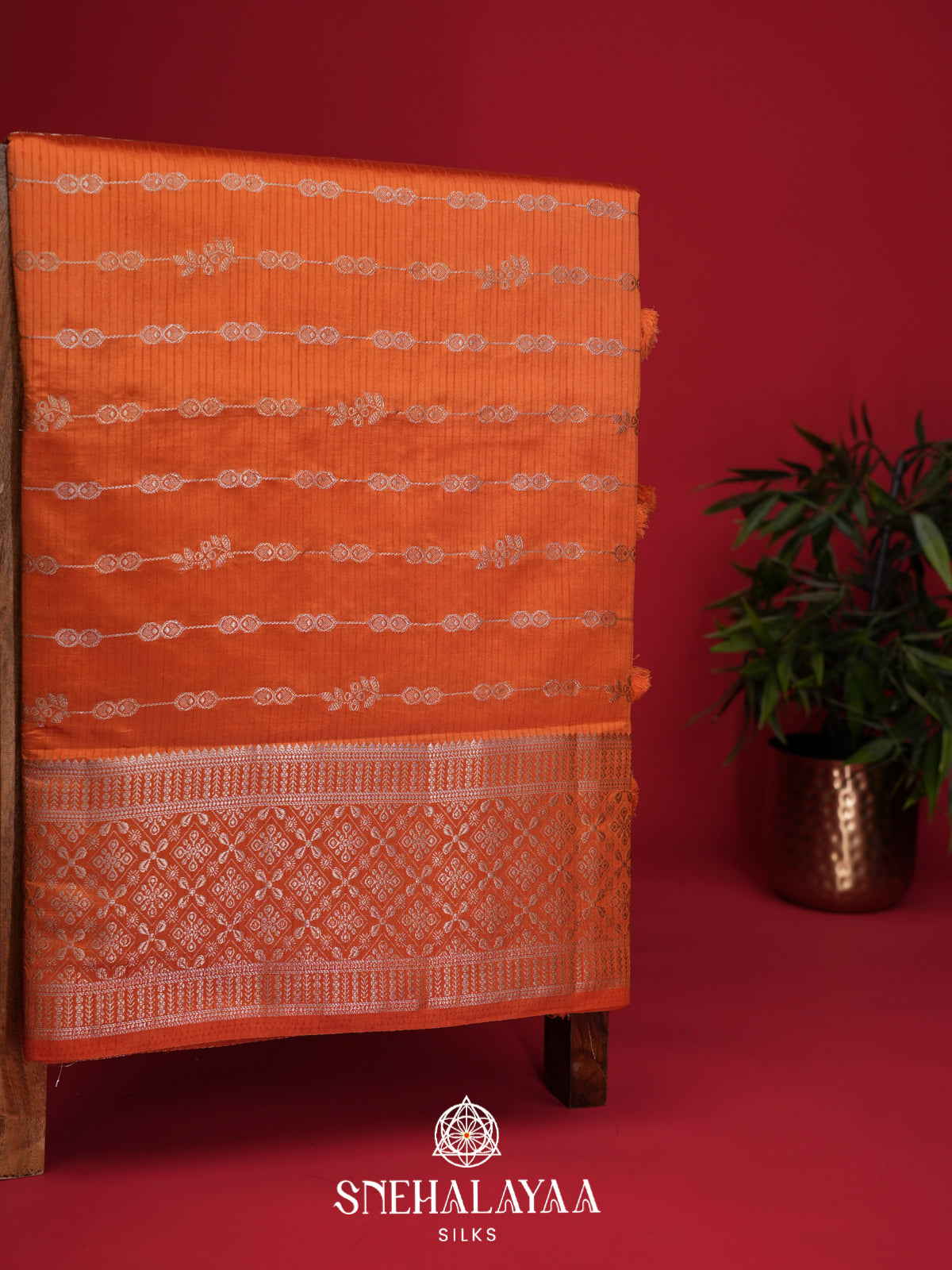 Orange Raw Silk Saree