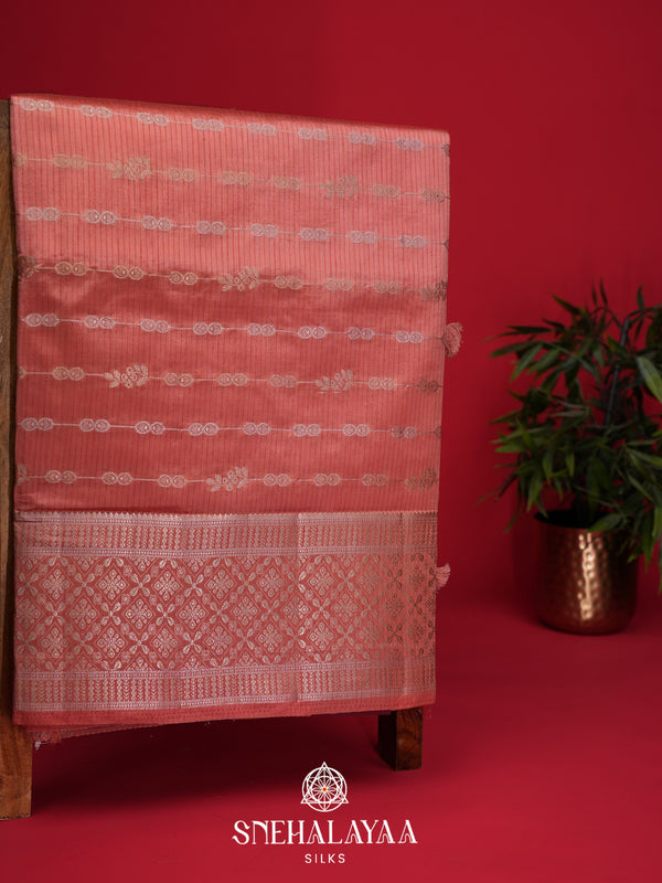 Pale Peach Raw Silk Saree