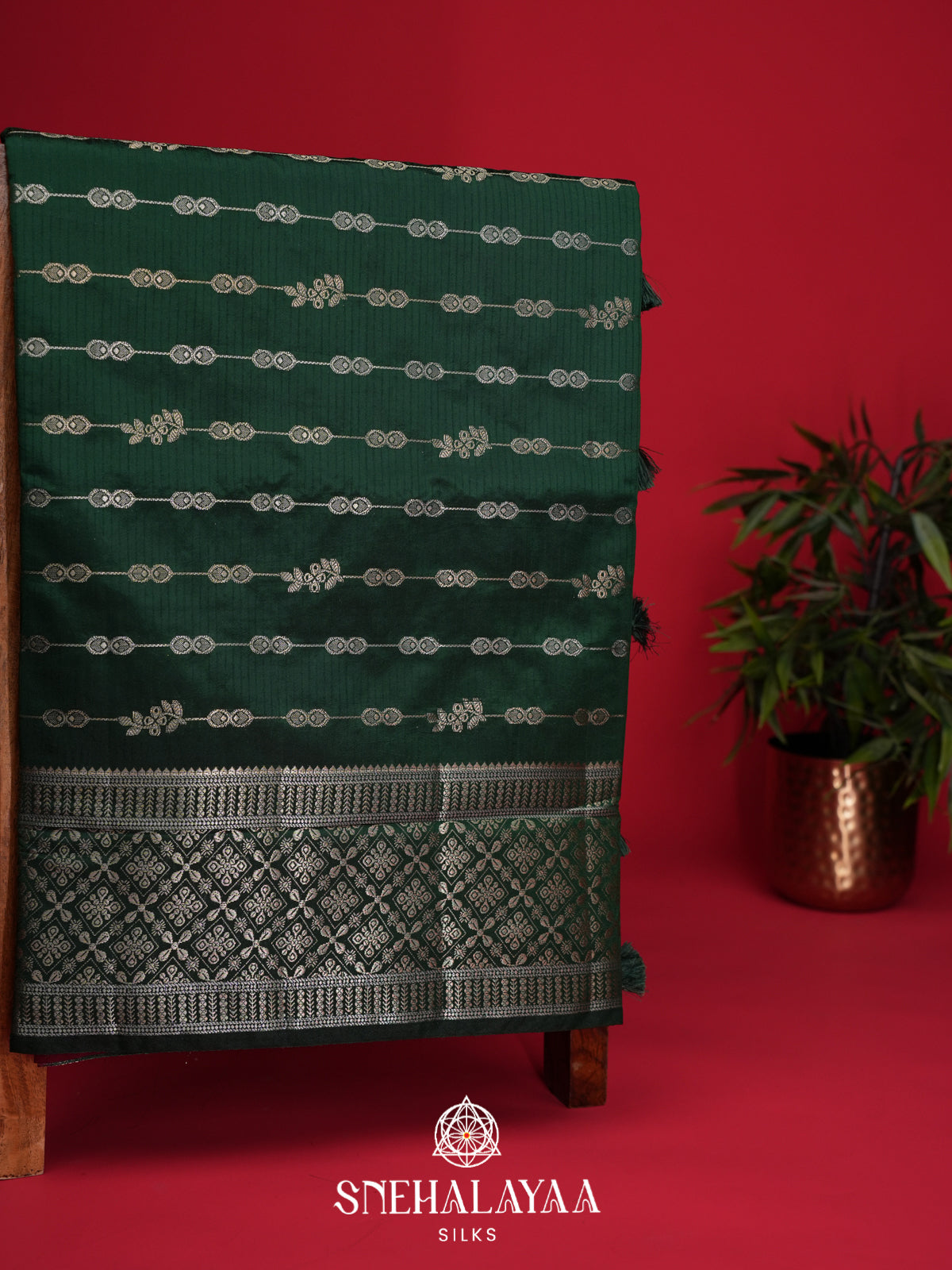 Forest Green Raw Silk Saree