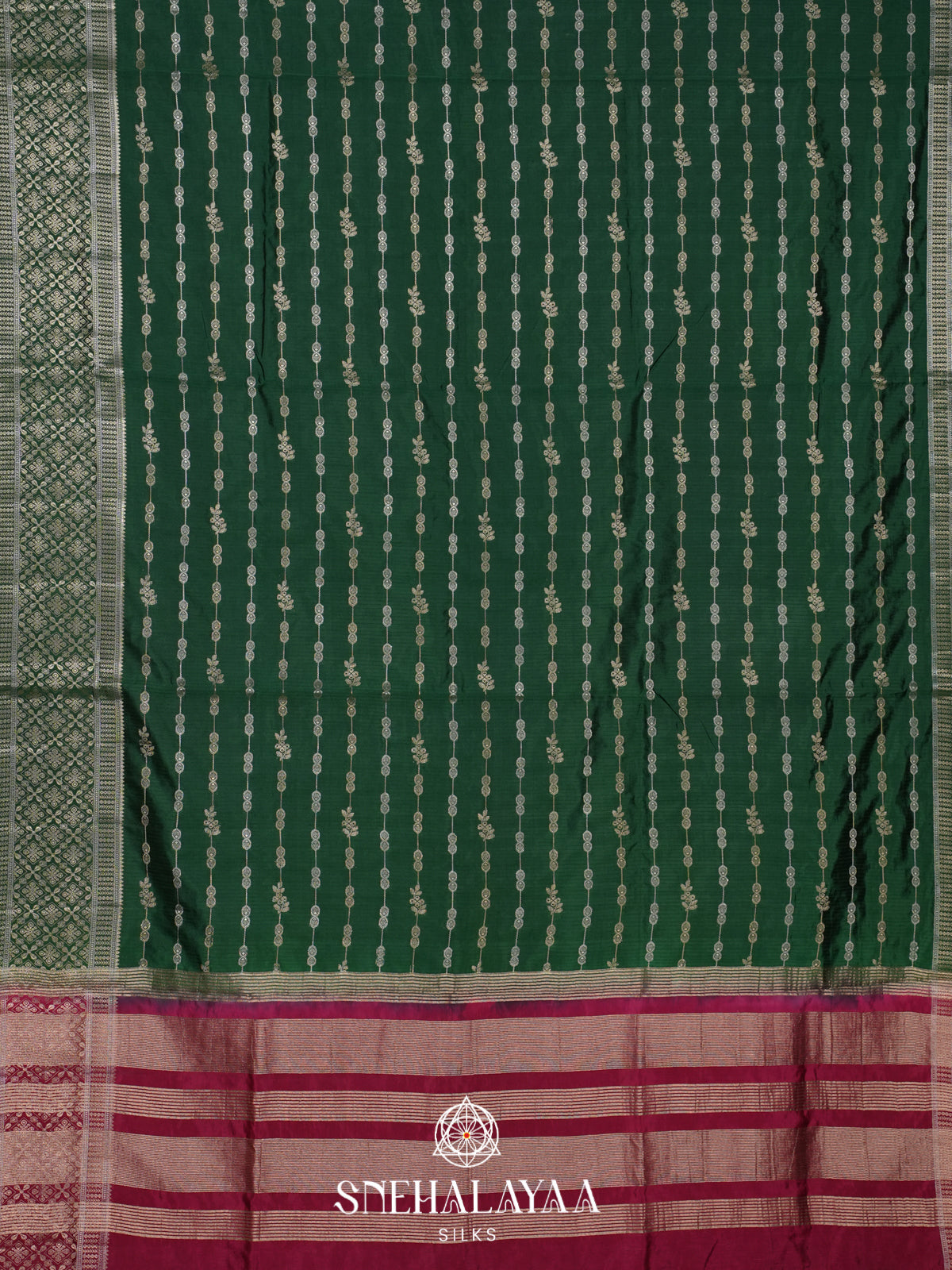 Forest Green Raw Silk Saree