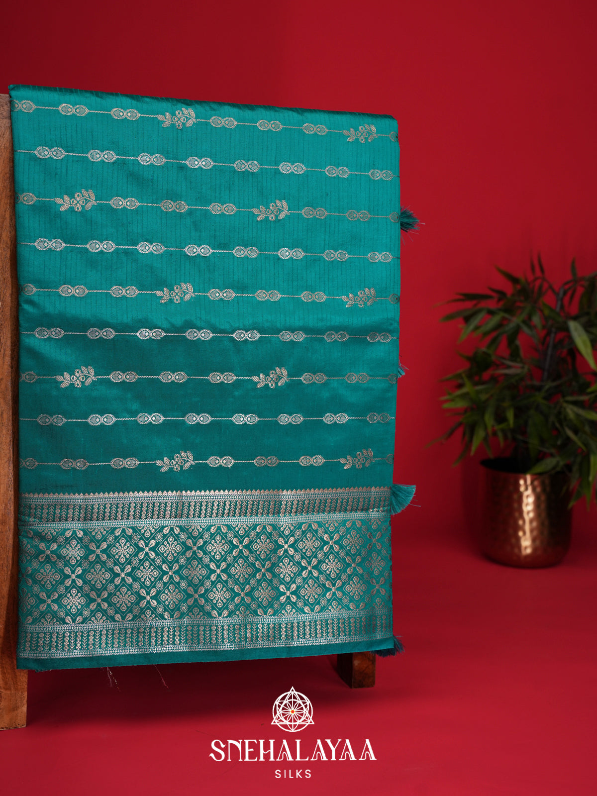 Teal Blue Raw Silk Saree