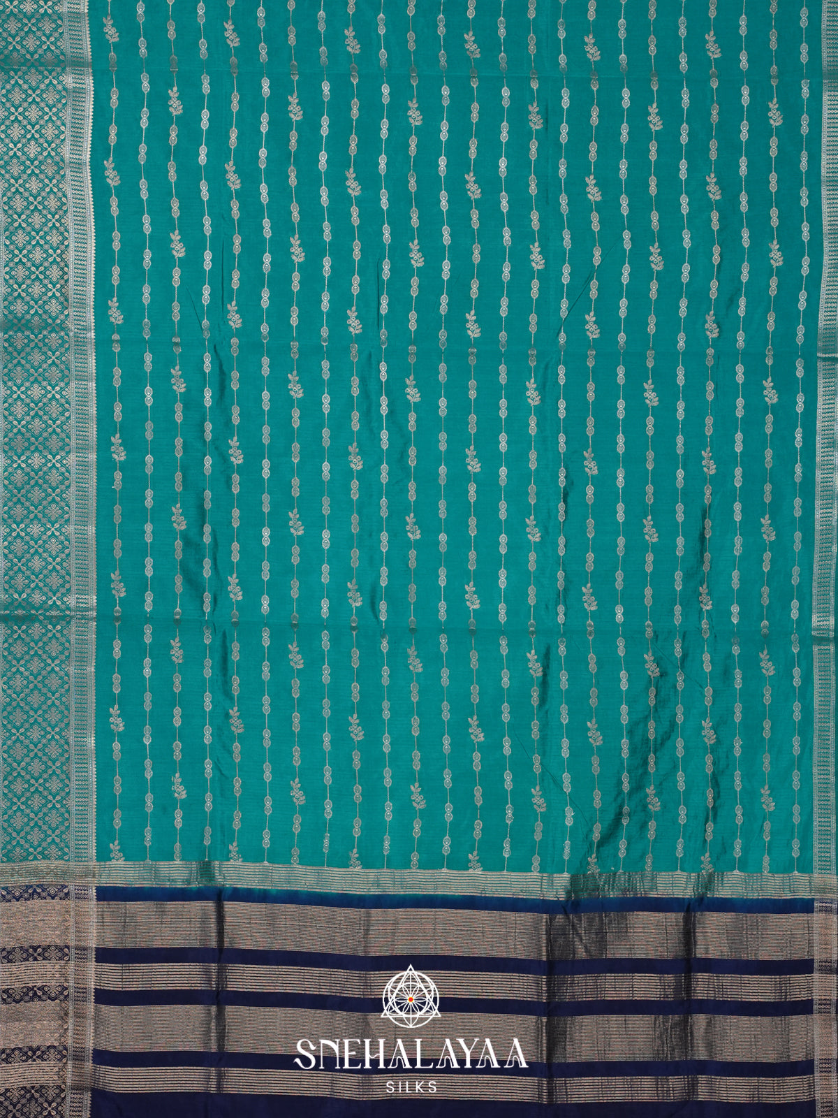 Teal Blue Raw Silk Saree