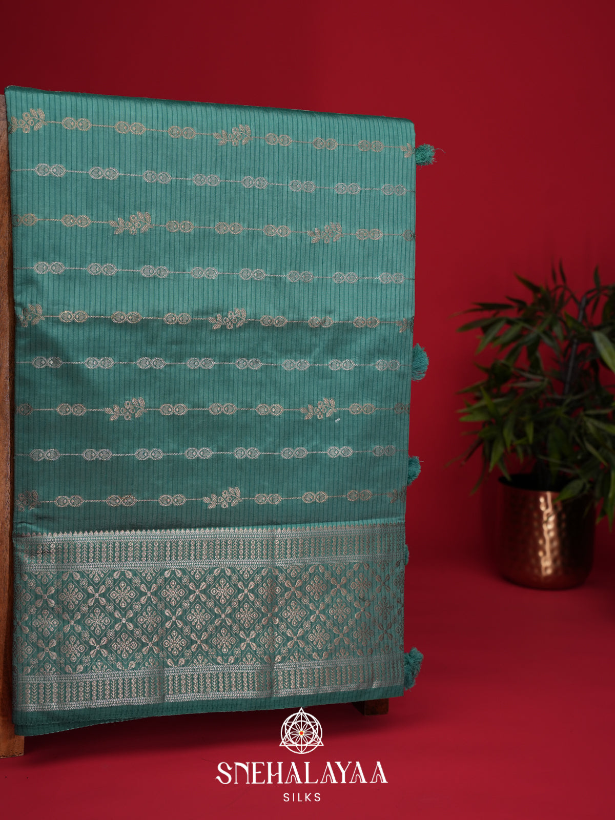 Teal Green Raw Silk Saree