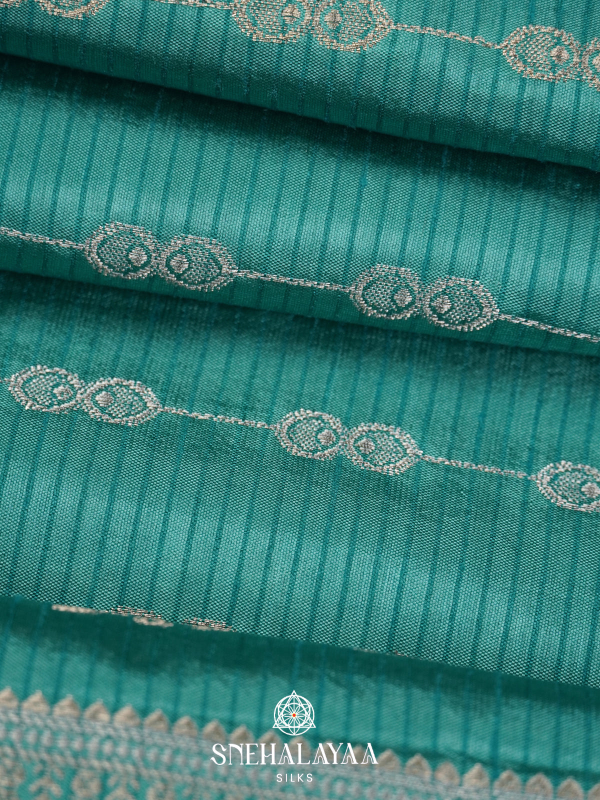 Teal Green Raw Silk Saree