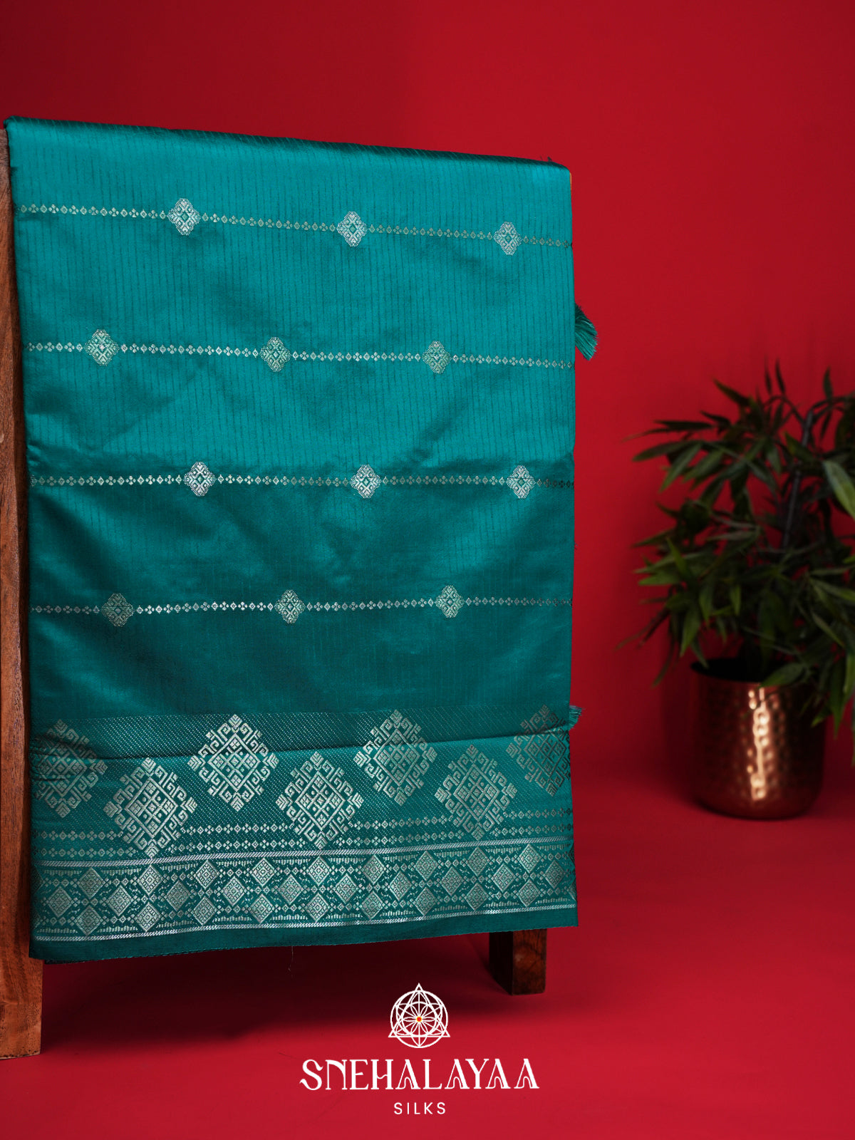 Peacock Blue Raw Silk Saree