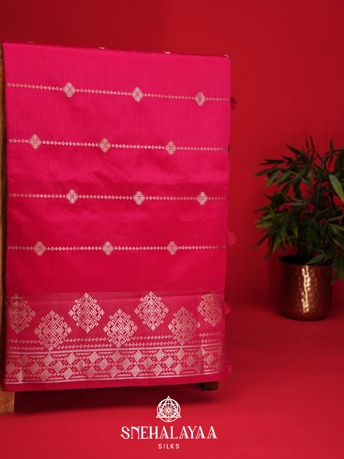 Rani Pink Raw Silk Saree