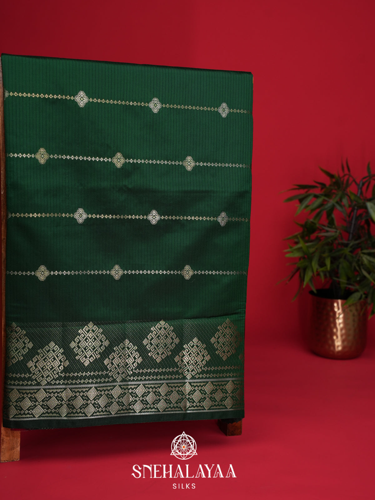 Forest Green Raw Silk Saree