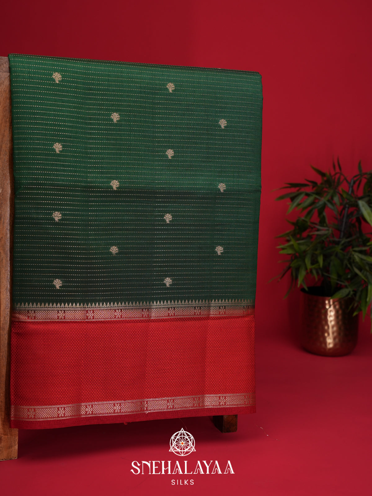 Forest Green Raw Silk Saree