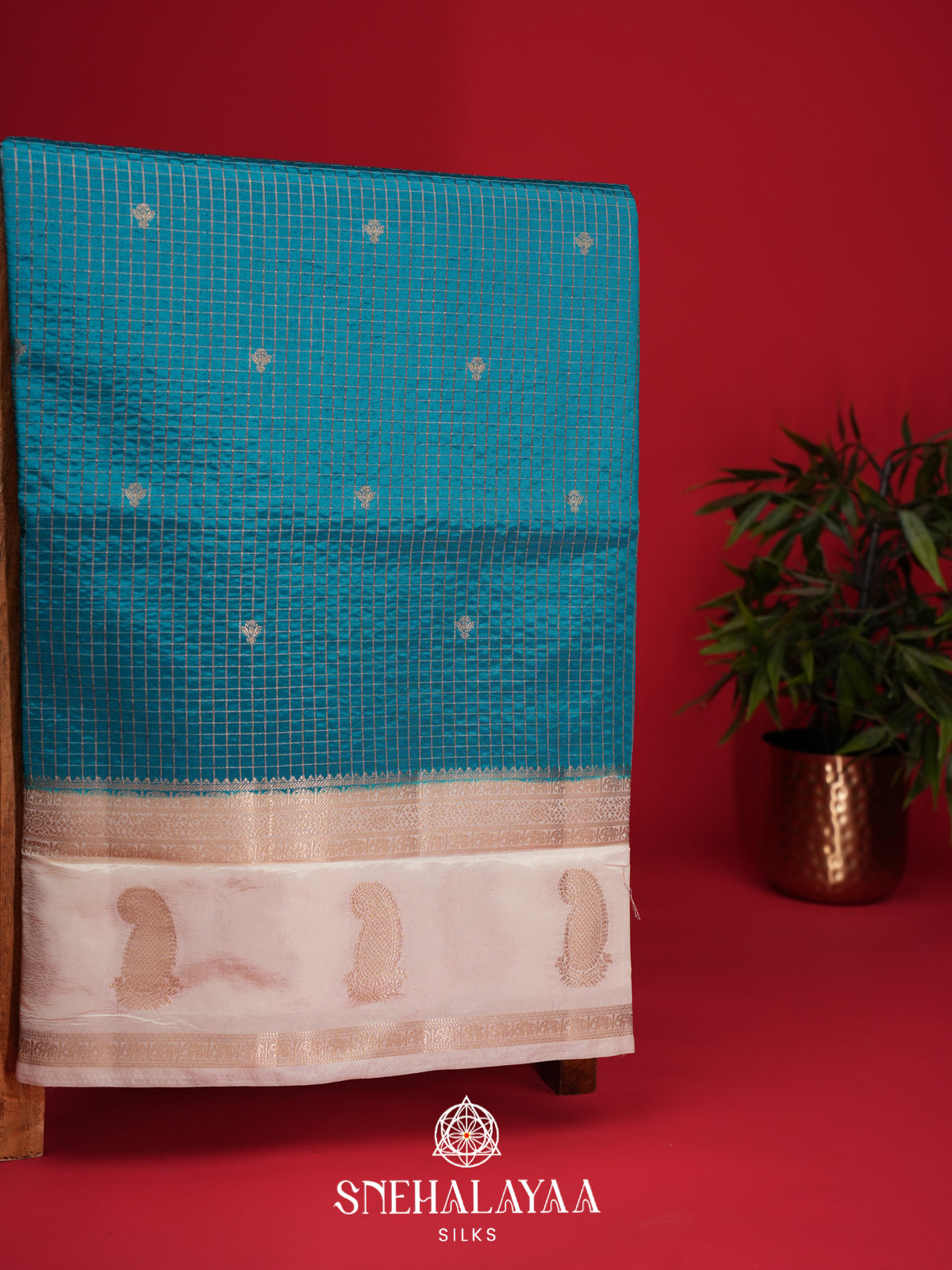 Peacock Blue Raw Silk Saree