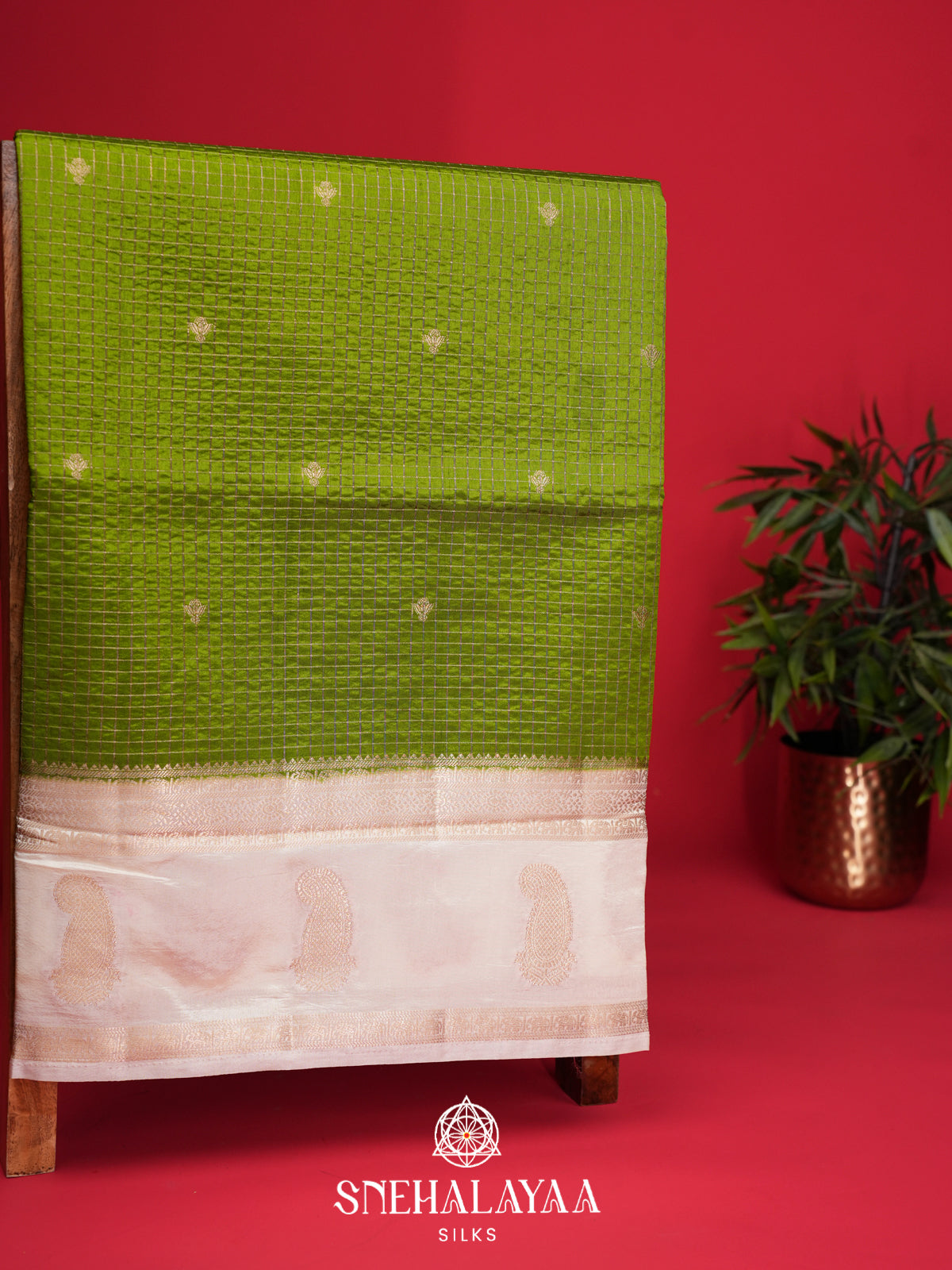 Lime Green Raw Silk Saree