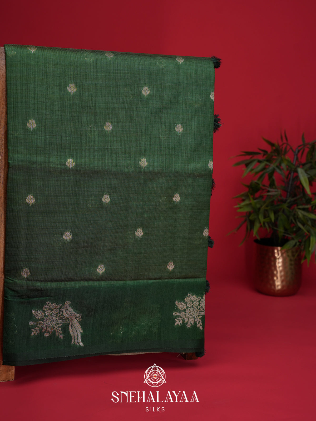 Forest Green Raw Silk Saree