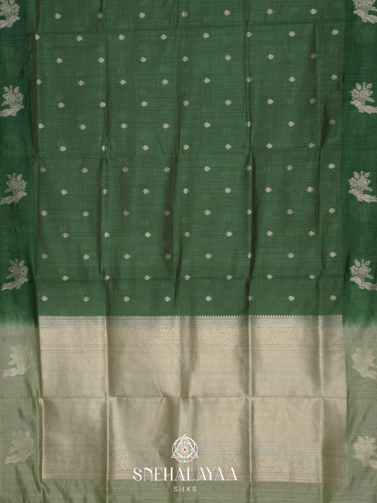 Forest Green Raw Silk Saree