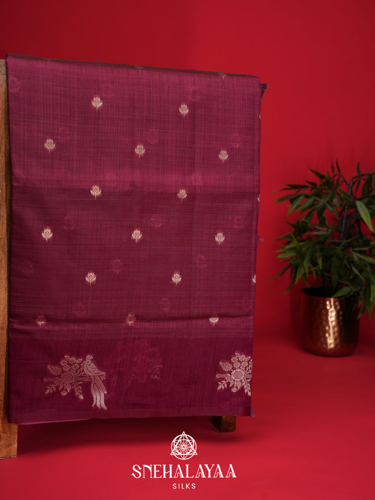 Wine Red Raw Silk Saree