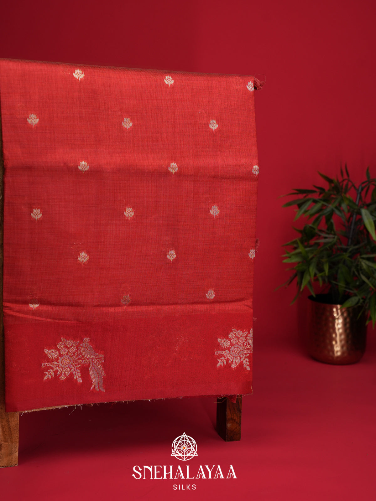 Coral Red Raw Silk Saree
