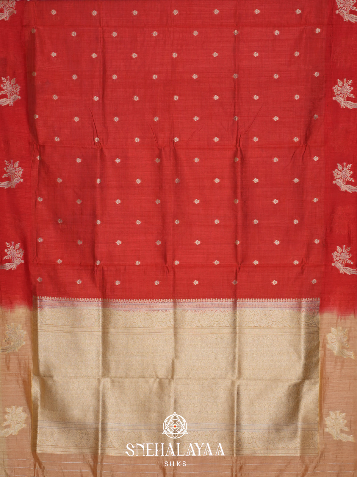 Coral Red Raw Silk Saree