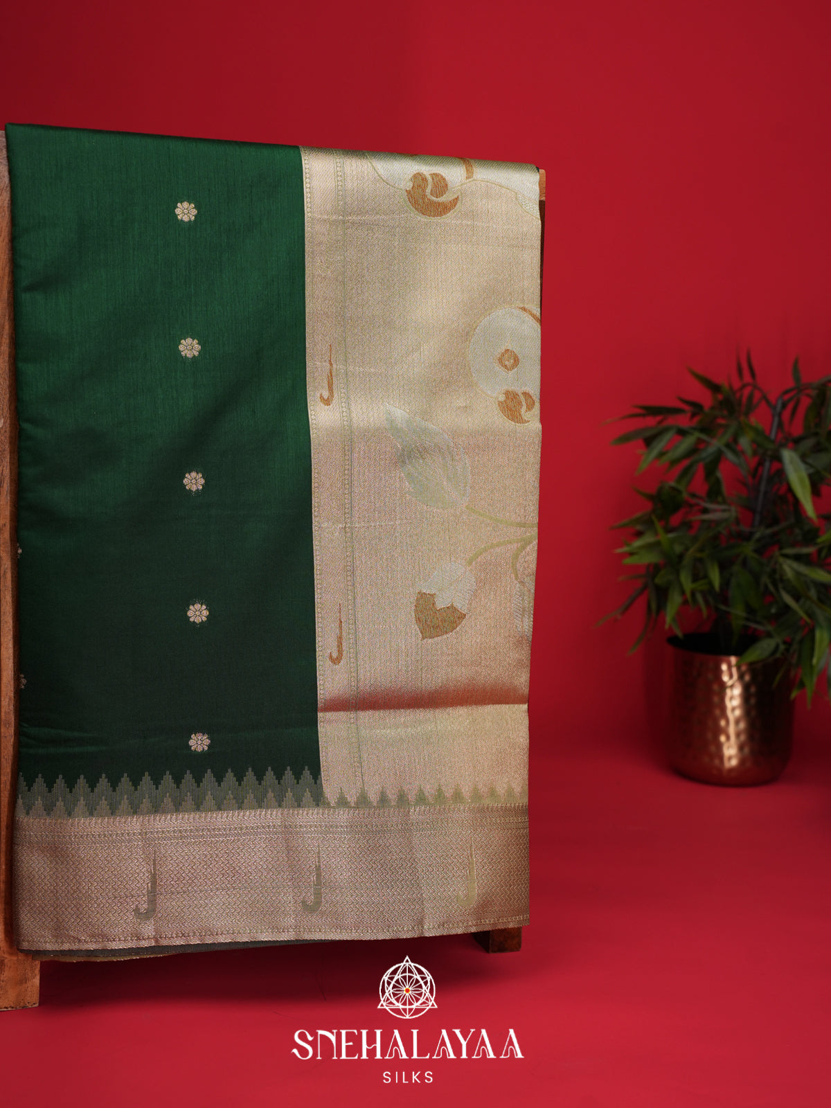 Forest Green Raw Silk Saree