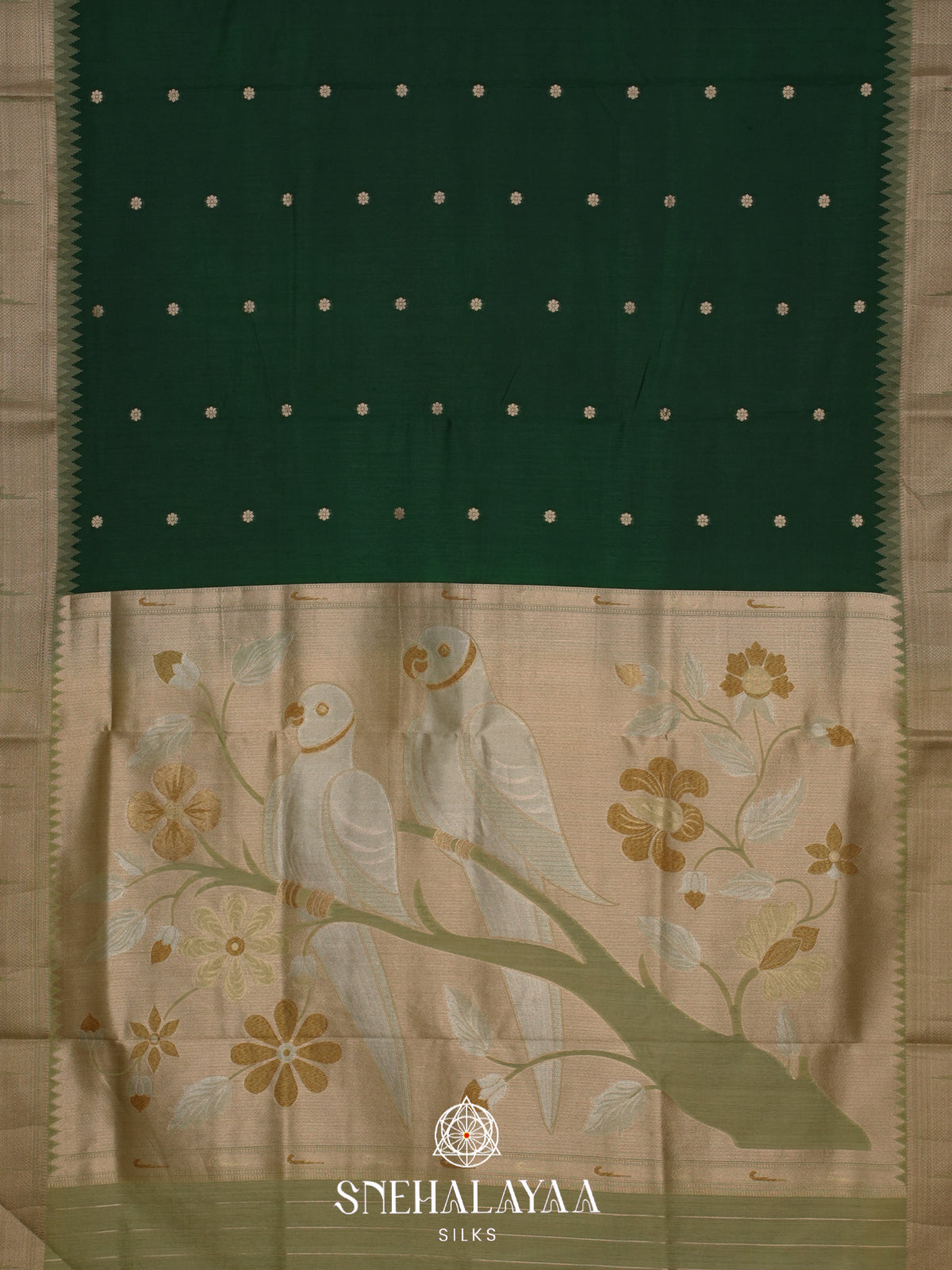 Forest Green Raw Silk Saree