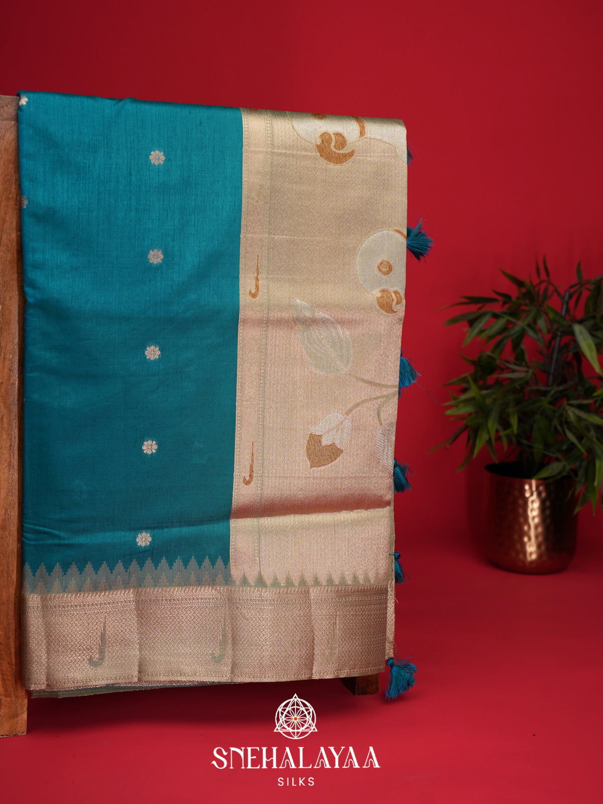 Peacock Blue Raw Silk Saree