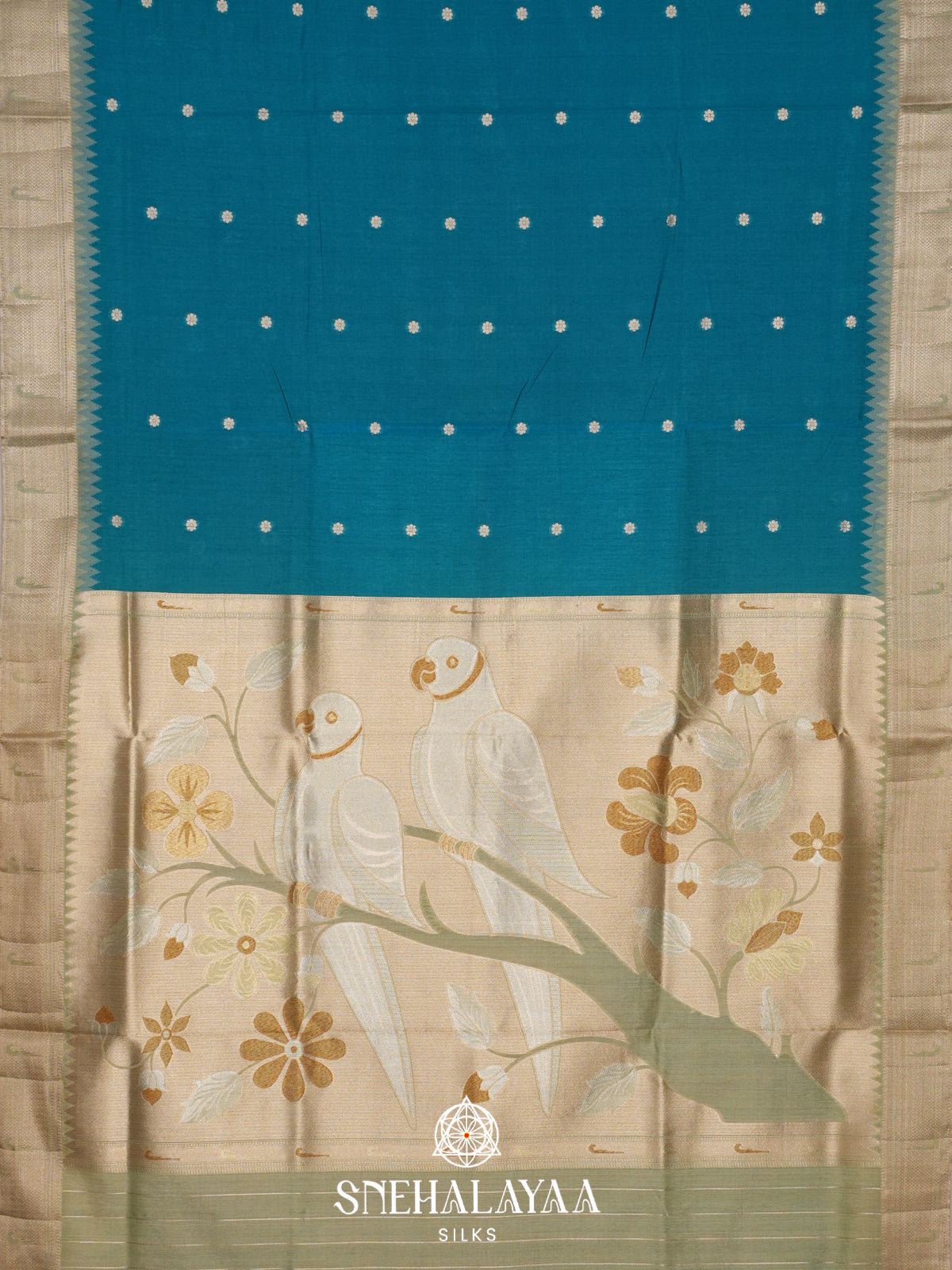 Peacock Blue Raw Silk Saree
