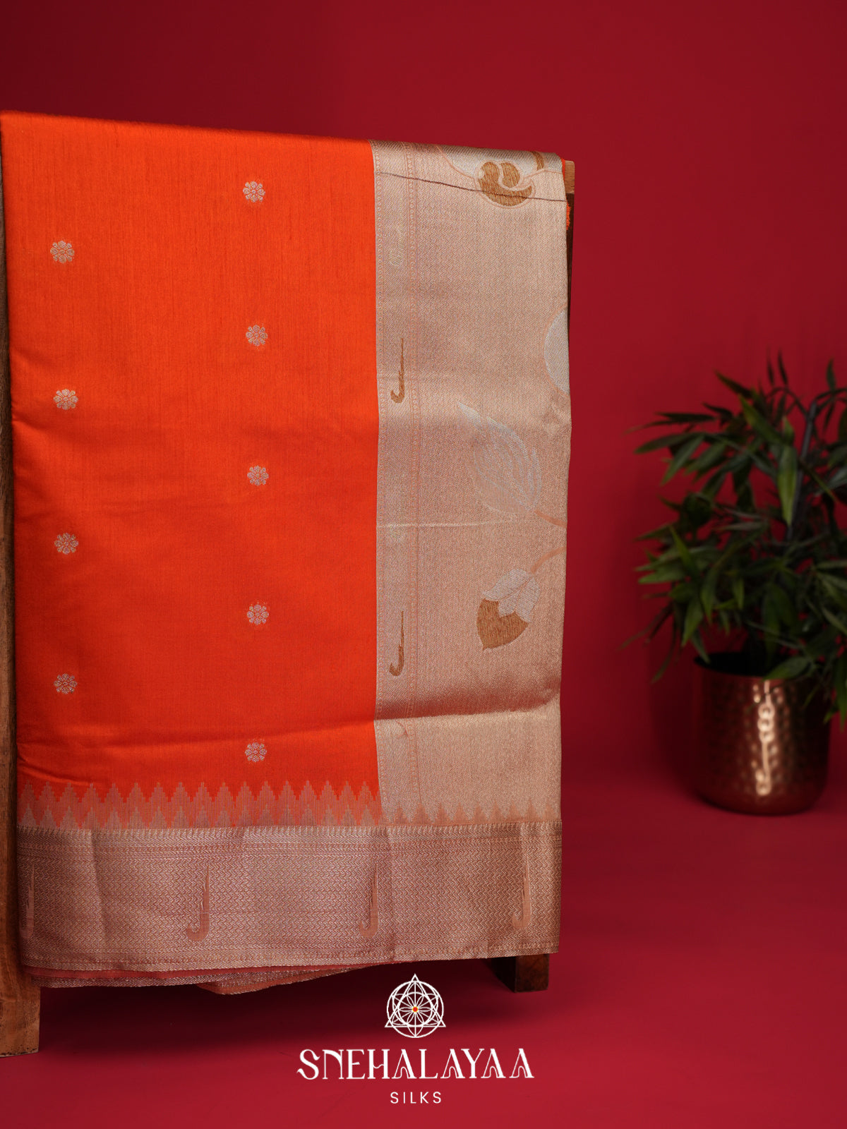 Rust Orange Raw Silk Saree