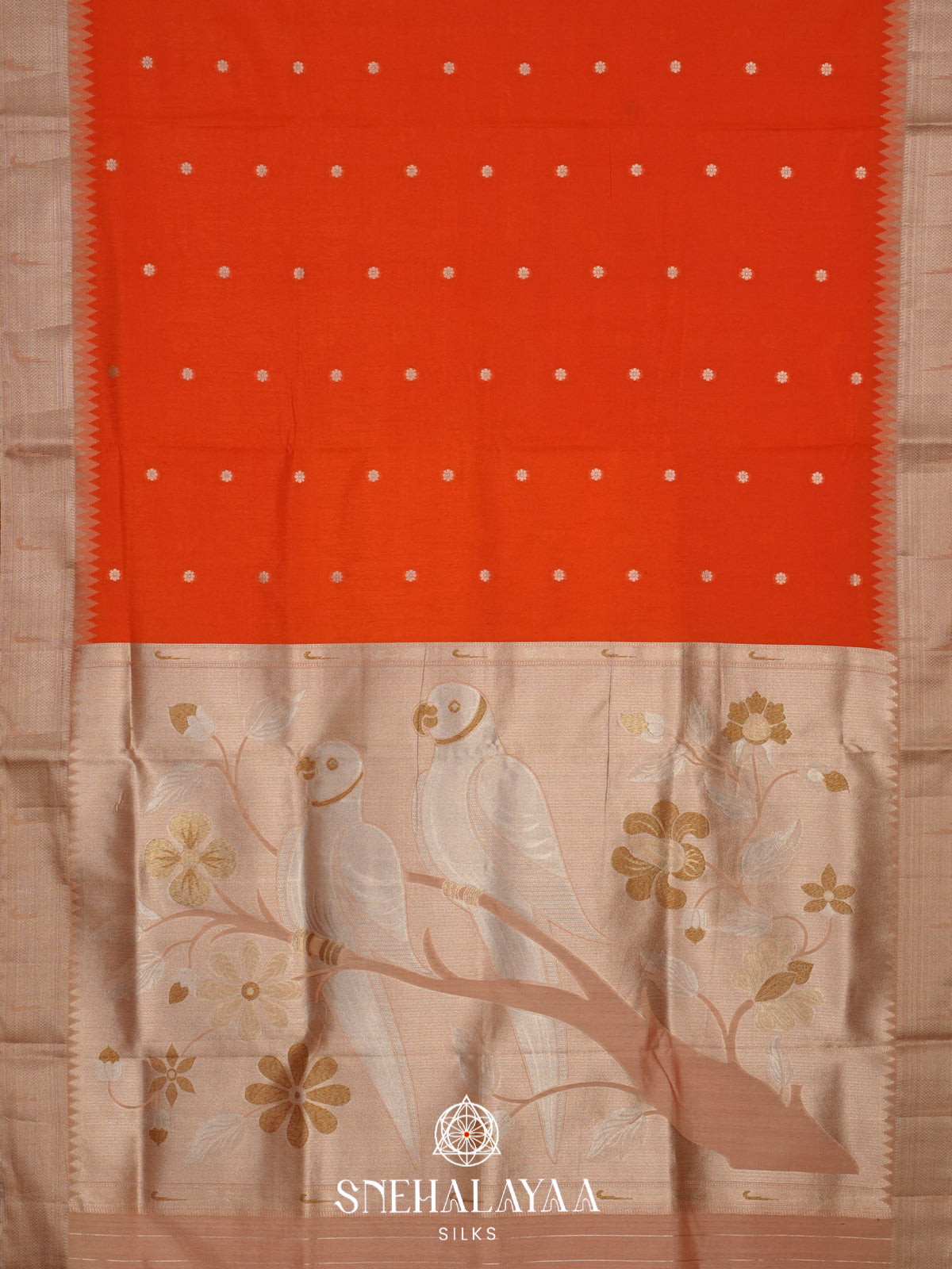 Rust Orange Raw Silk Saree
