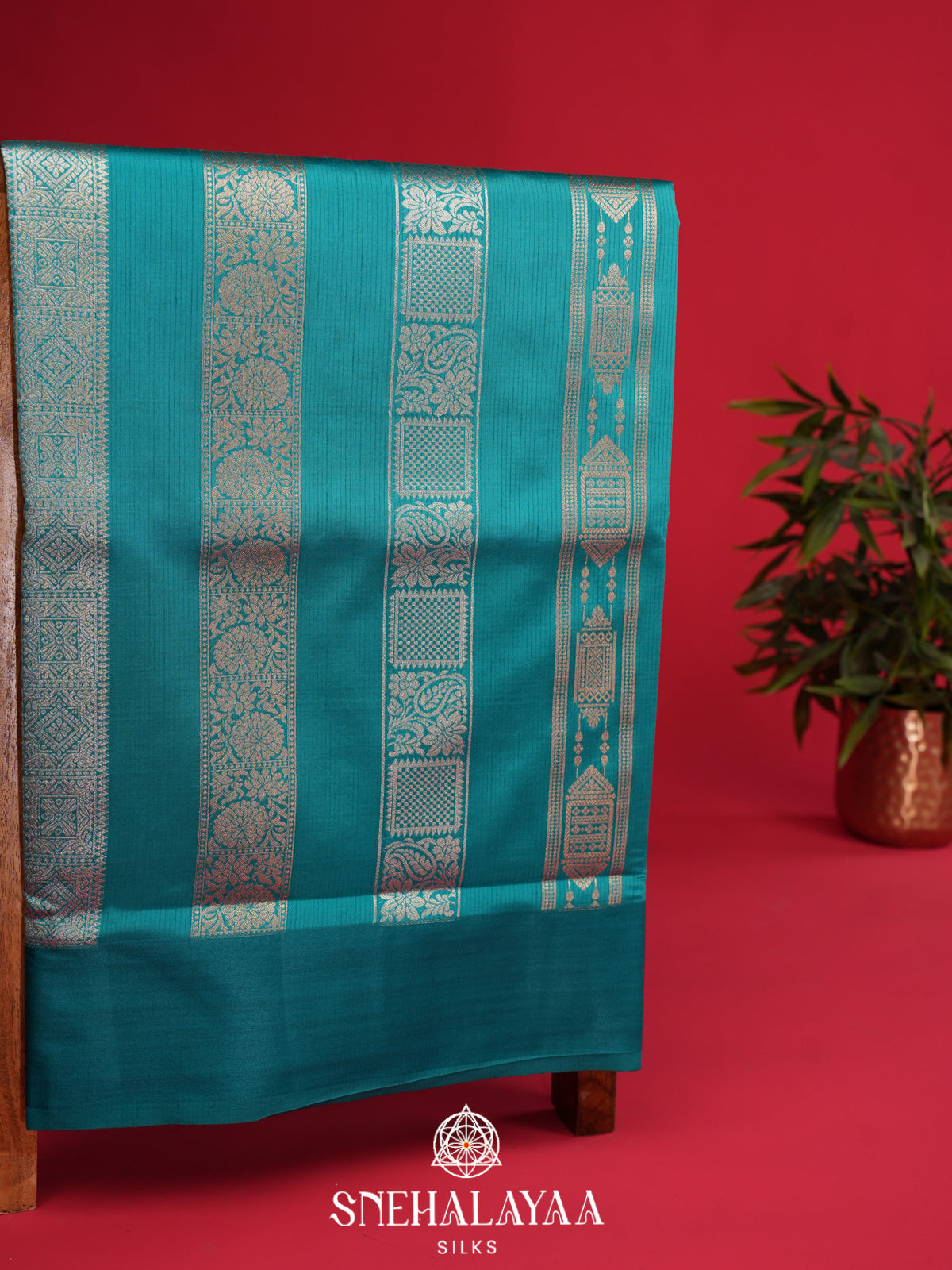 Teal Banaras Silk Saree
