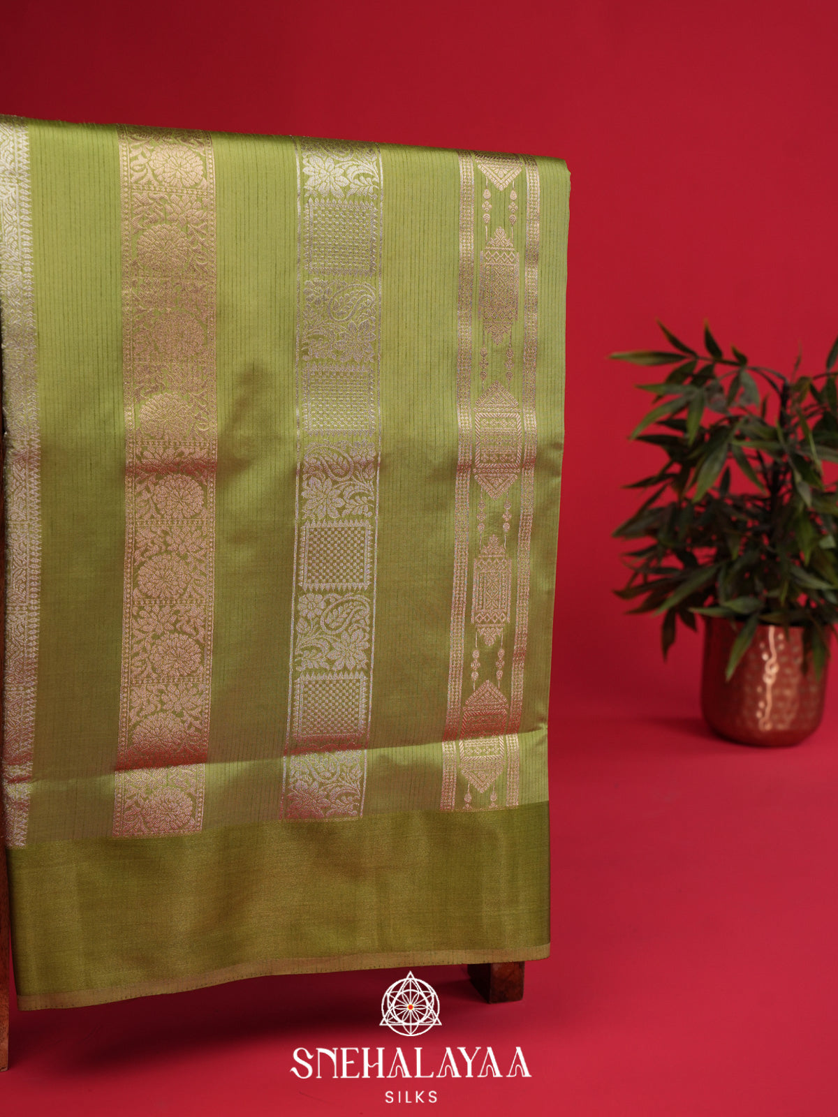 Olive Green Banaras Silk Saree