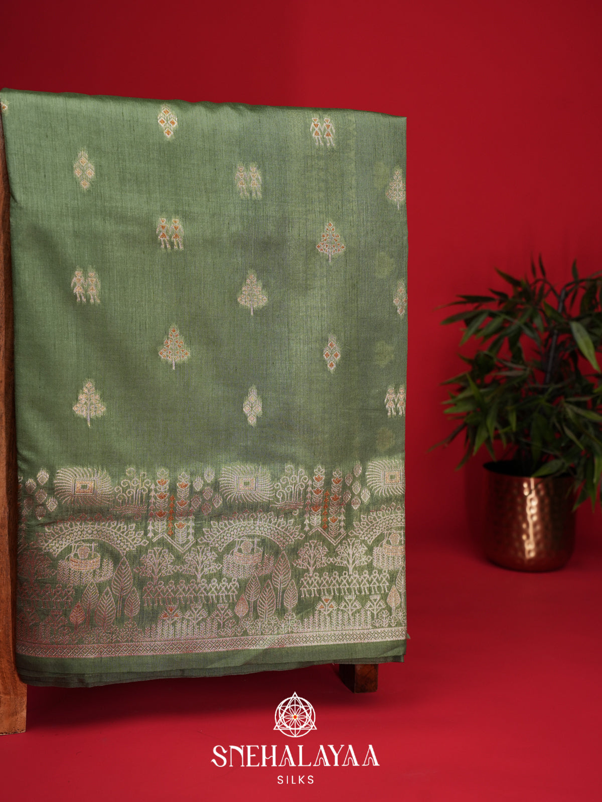 Pale Green Raw Silk Saree