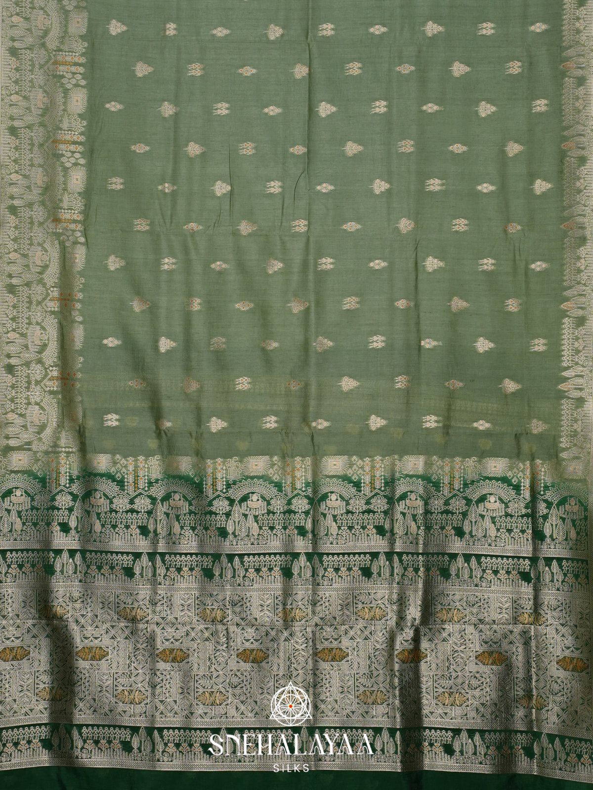 Pale Green Raw Silk Saree