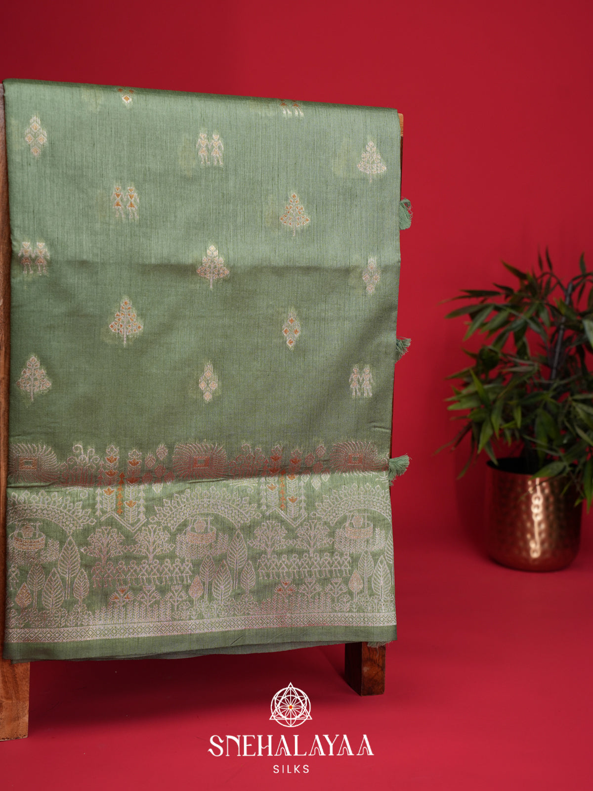 Pale Green Raw Silk Saree