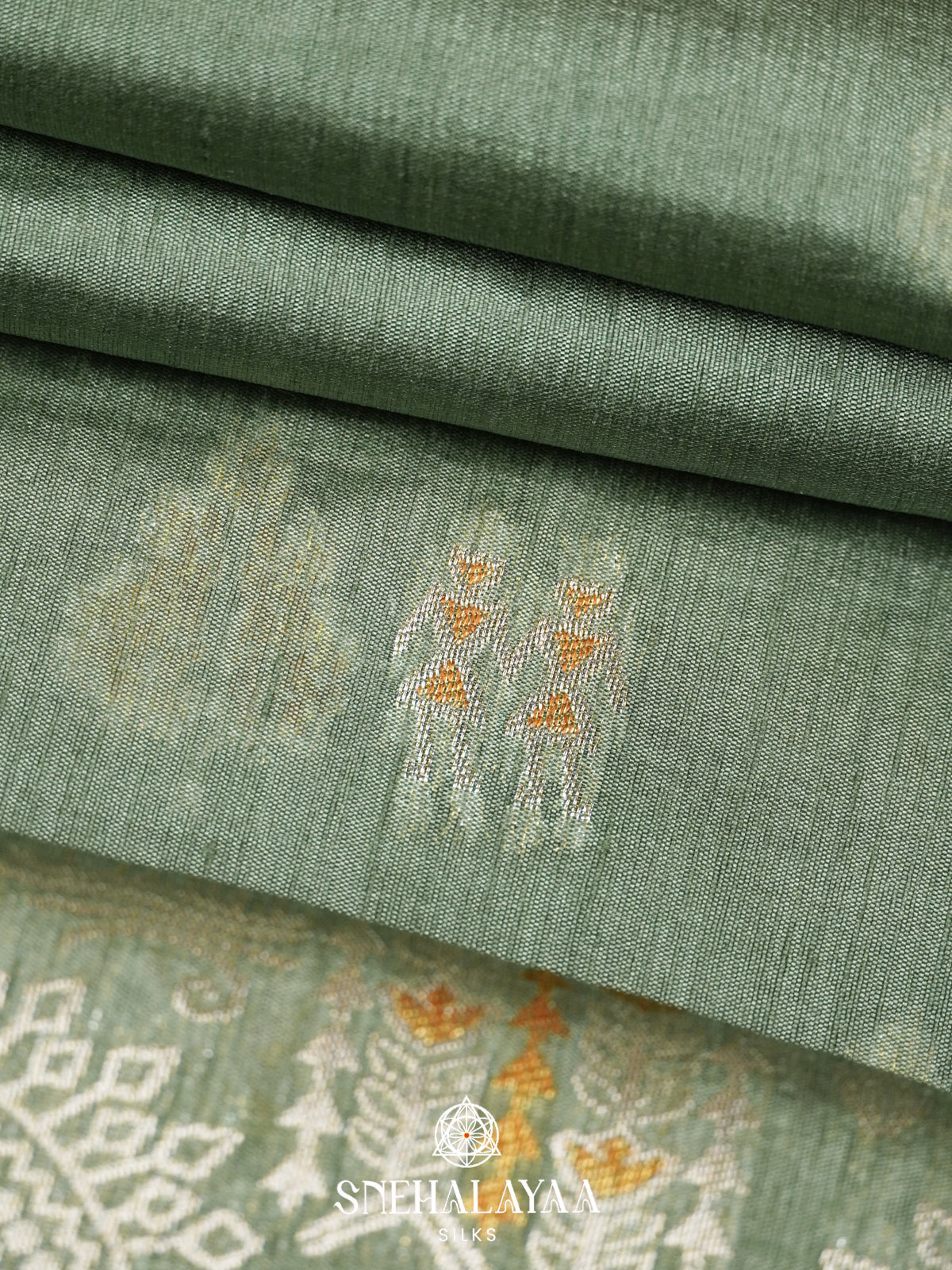 Pale Green Raw Silk Saree