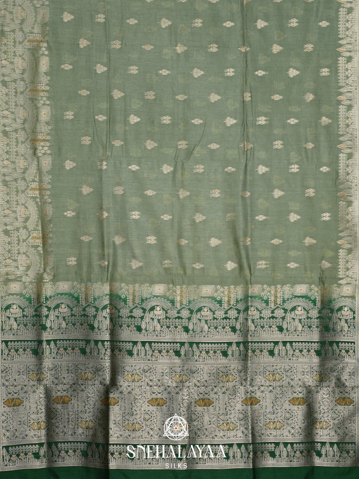 Pale Green Raw Silk Saree