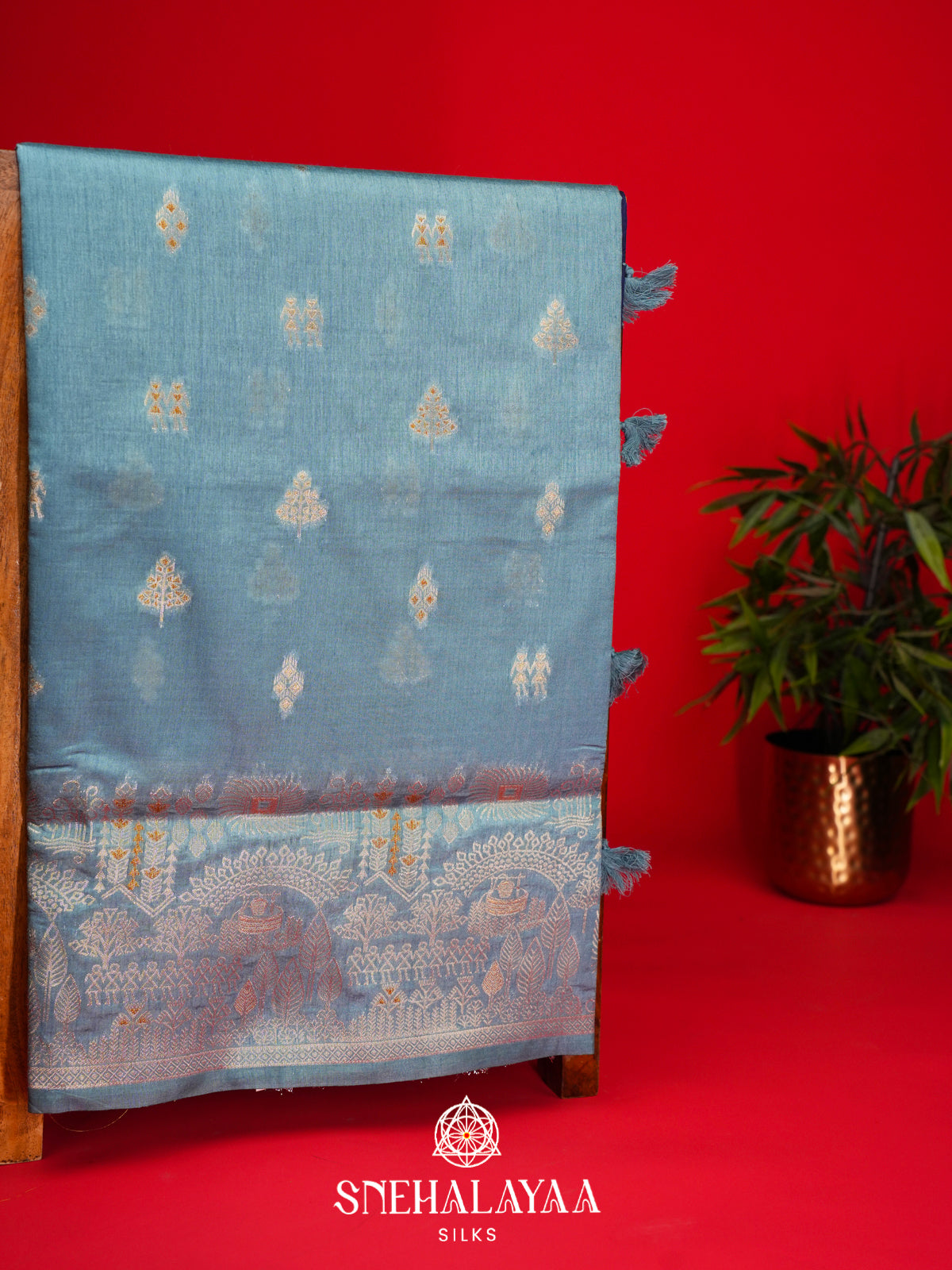 Pale Blue Raw Silk Saree