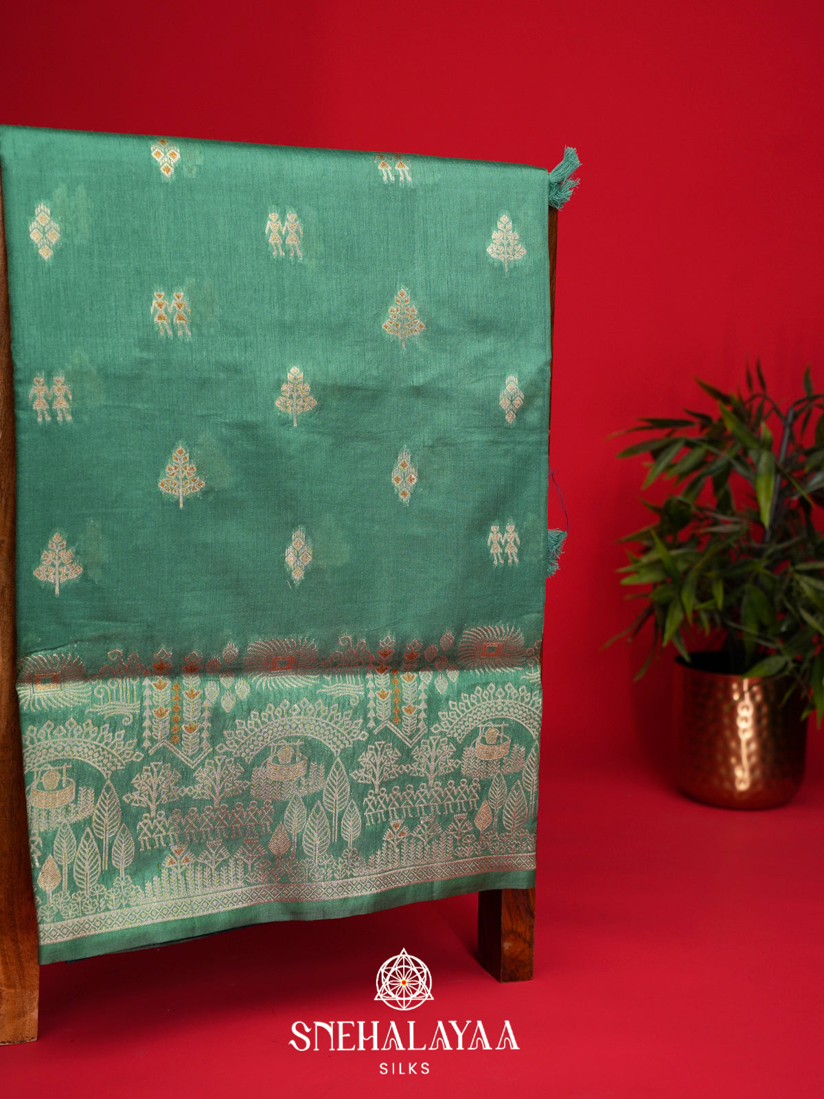 Mint Green Raw Silk Saree