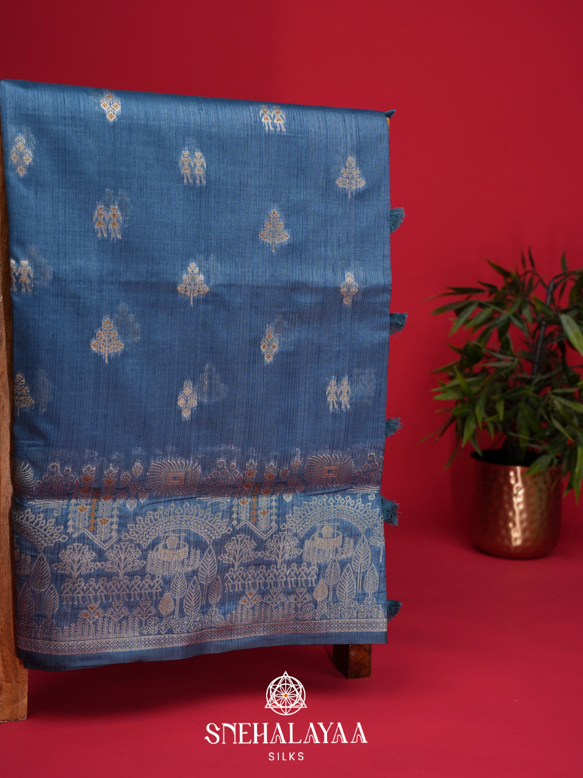 Ink Blue Raw Silk Saree