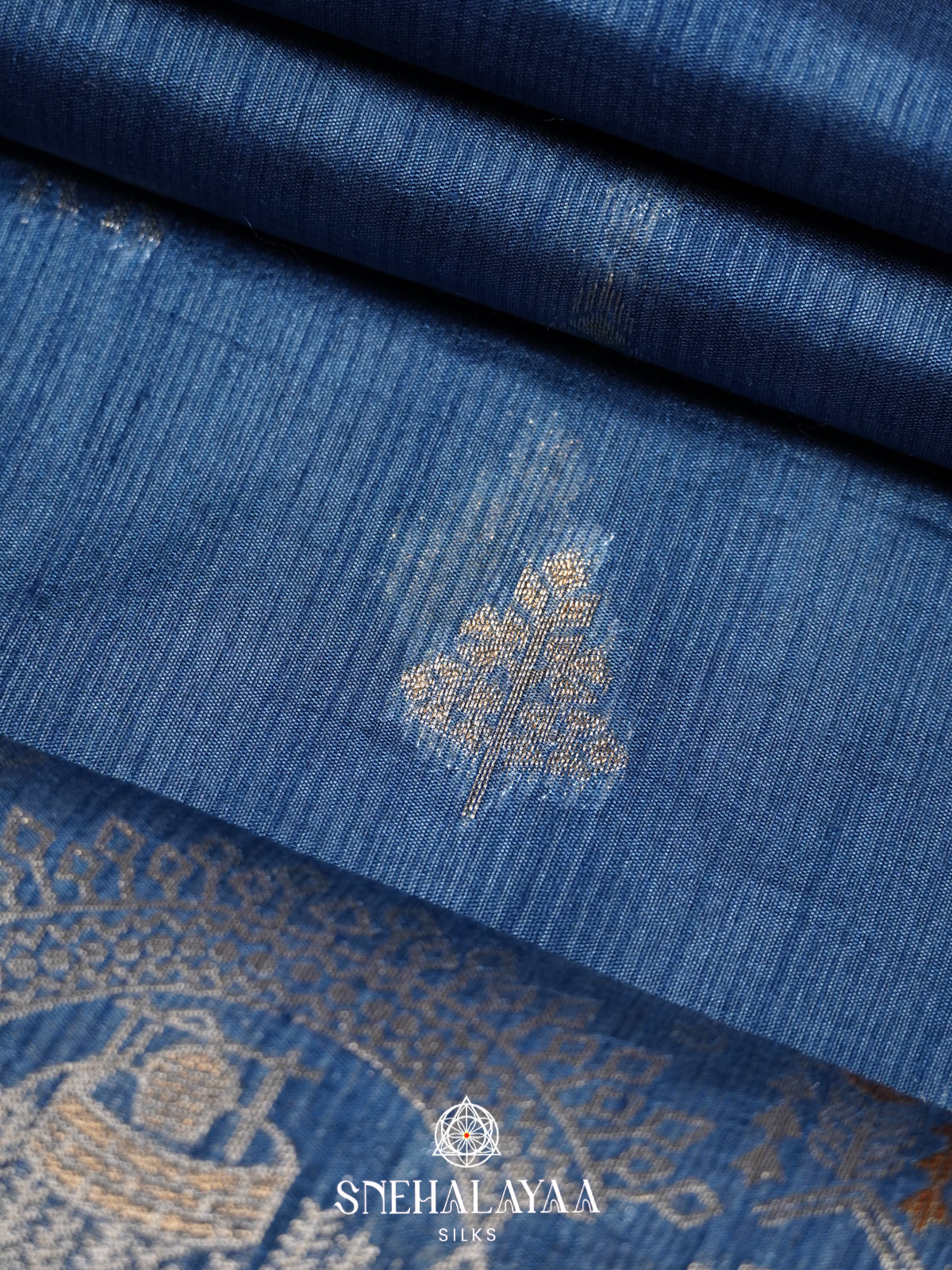 Ink Blue Raw Silk Saree